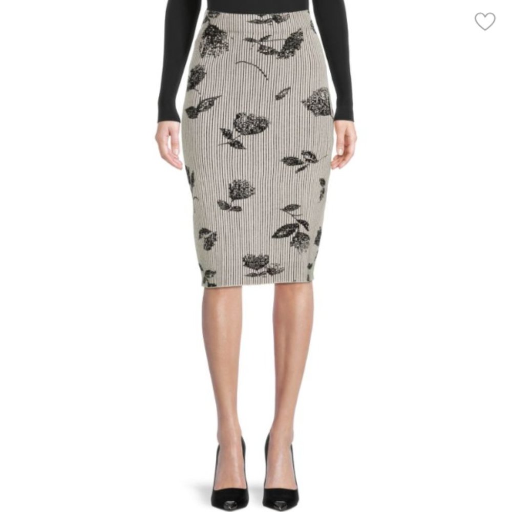 NWT T Tahari Knit Floral Striped Pencil Skirt Knee Length Size L